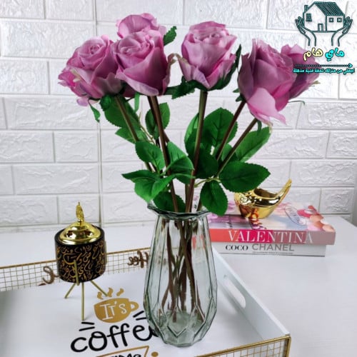 باقة ورد جوري صناعي أنيق مكون من 8 ورود باللون الم...
