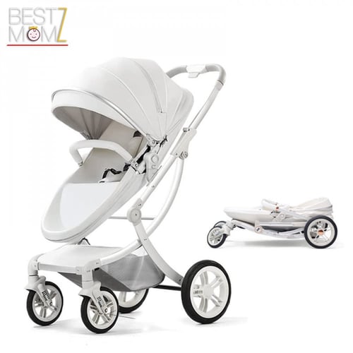 عربة اطفال ومهد متعددة من الفيبر والجلد الطبيعي