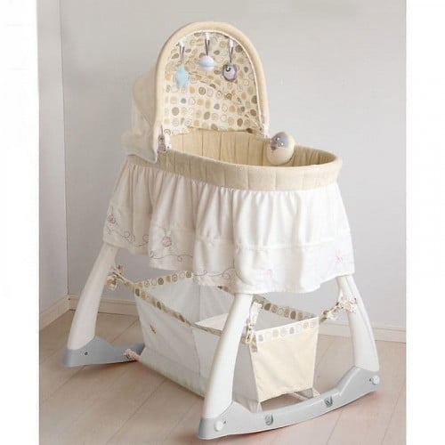 سرير أطفال هزاز متنقل بتصميم جذاب ومظلة فاخرة