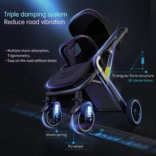 عربة اطفال ثنائية الاتجاه مع عصا للسحب