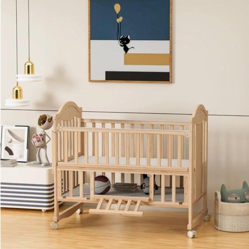 سرير اطفال خشبي قابل للتمديد مع مخزن سفلي