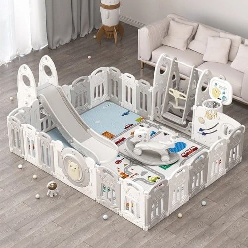 سياج ومجموعة الالعاب باللون الرمادي