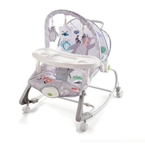 كرسي هزاز للأطفال مع طاولة طعام ومظلة وعجلات