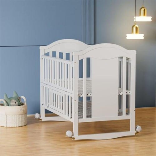 سرير اطفال خشبي قابل للتمديد مع مخزن سفلي