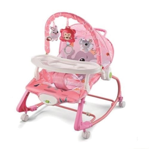 كرسي هزاز للأطفال مع طاولة طعام ومظلة وعجلات