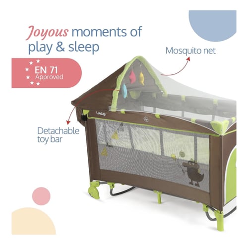 محبس أطفال هزاز متنقل قابل للطي - بني