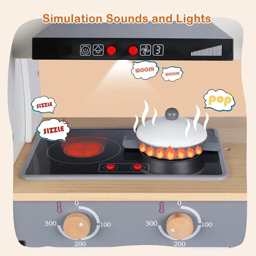 مطبخ اطفال خشبي مع اضاءة