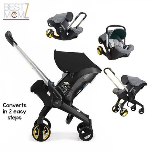 عربة أطفال وكرسي سيارة -بيج