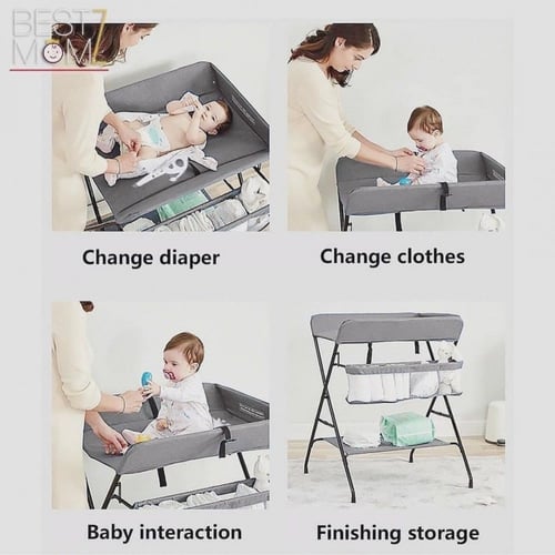 طاولة تغيير حفاضات قابلة للطي مع منظم اغراض
