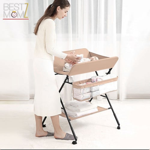 طاولة تغيير حفاضات قابلة للطي مع منظم اغراض