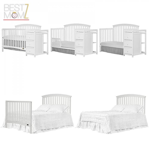 سرير أطفال خشبي 5 في 1 بتصميم أنيق وقابل للتحويل