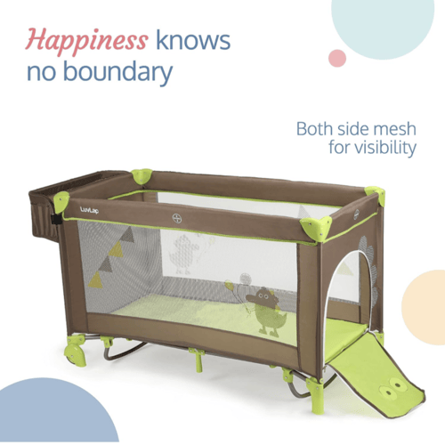 محبس أطفال هزاز متنقل قابل للطي - بني