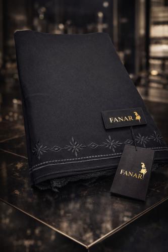 A embroidered headscarf from the edge