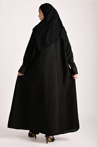 عباية سوداء بدمج قماشين-0615