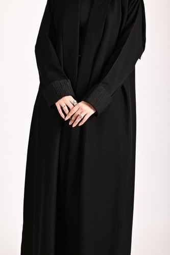 عباية سوداء بدمج قماشين-0615