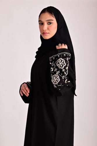 عباية كتان بشك لؤلؤ على الاكمام -0626