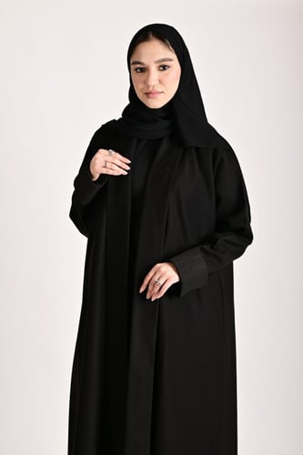 عباية سوداء بدمج قماشين-0615