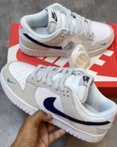 Nike Dunk Low White Grey Navy Aqua Mini Swoosh