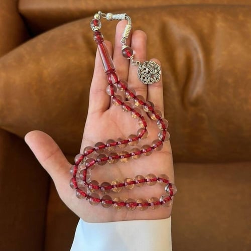 سبحة بكلايت شفافة خيط احمر - متجر عهود