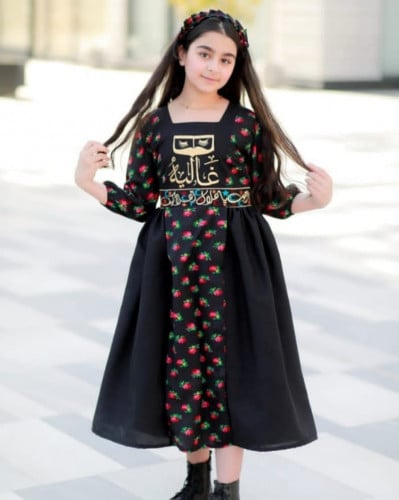 فستان شالكي اسود بناتي - متجر عهود