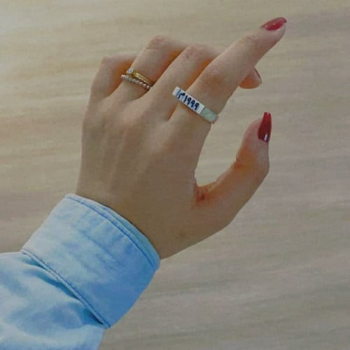 خاتم التاريخ ملكي فضة حجر ماربل ابيض - متجر عهود