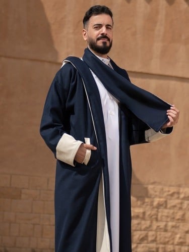 فروة دبل فيس مع شال سكري مع كحلي - متجر عهود