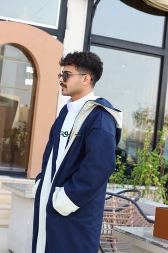 فروه دبل فيس مع شال سكري ‏ ‏غامق وكحلي