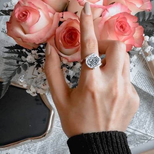 خاتم ملكي نسائي فضة حجر ماربل ابيض - متجر عهود