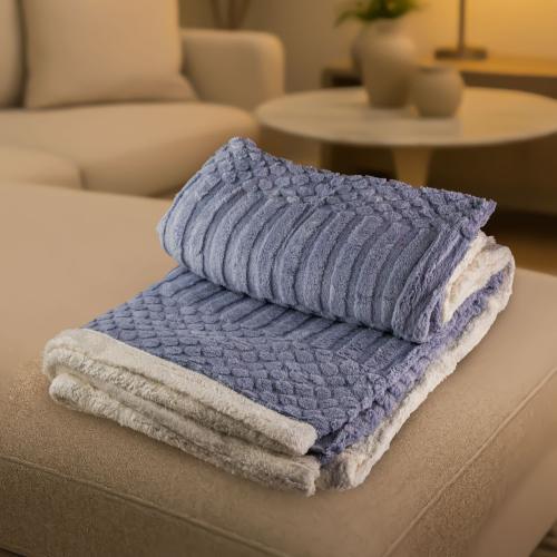 بطانية توليب مخمل فرو- مزدوج اون سماوي