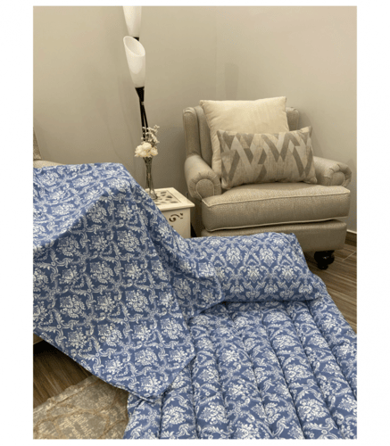 بكج الضيوف صيفي لون ازرق مشجر -4قطع قطن