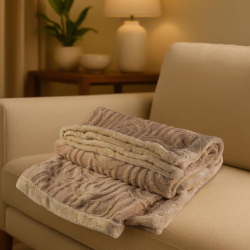 بطانية توليب – مفرد ونص مخمل فرو لون بيج