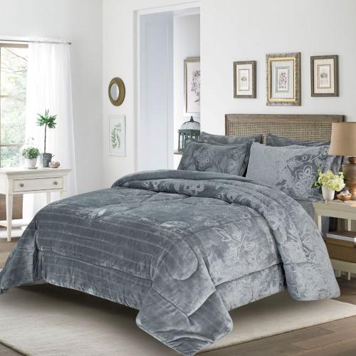 مفرش شتوي مزدوج مخمل 6 قطع - ريلاكس-لون رصاصي