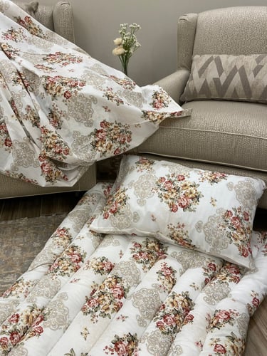 بكج الضيوف صيفي لون احمر مشجر -4قطع قطن