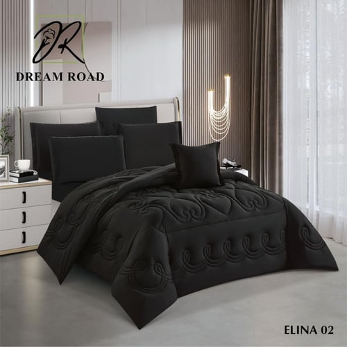 مفرش أيلينا صيفي مزودوج - أسود (٨ قطع)