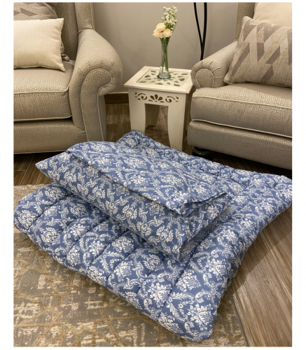 بكج الضيوف صيفي لون ازرق مشجر -4قطع قطن