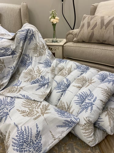 بكج الضيوف صيفي الون ازرق مشجر-4قطع قطن