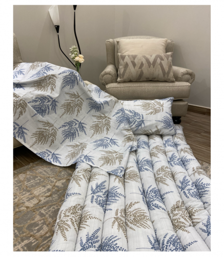 بكج الضيوف صيفي الون ازرق مشجر-4قطع قطن