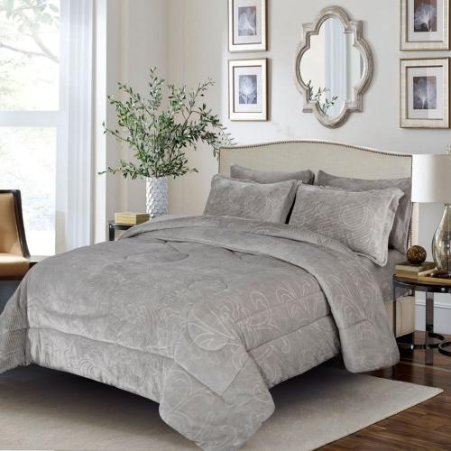 مفرش شتوي مزدوج مخمل 6 قطع - سوفت- رمادي