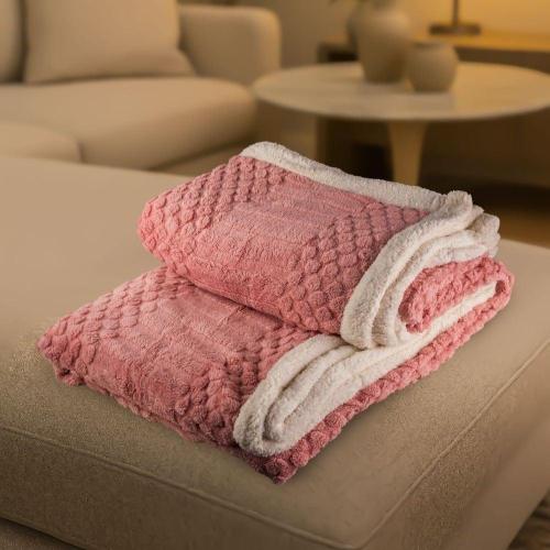 بطانية السعد مخمل فرو- مفرد ونص لون وردي