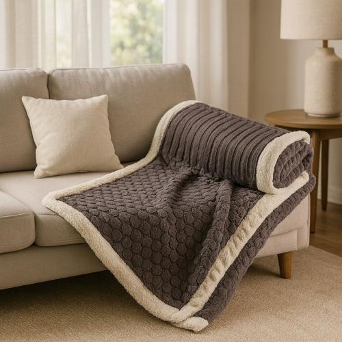 بطانية السعد مخمل فرو- مفرد ونص لون رصاصي