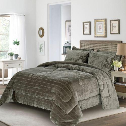 مفرش شتوي مفرد ونص 4 قطع- ريلاكس-لون زيتي