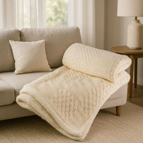 بطانية السعد مخمل فرو- مفرد ونص لون سكري