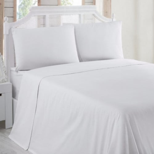 طقر شرشف مفرد ونص لون ابيض مغاط -2قطع