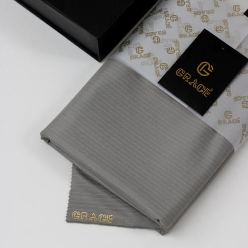 قماش ثوب شتوي بني فاتح مقلم G-222