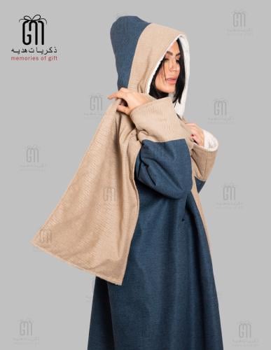 فروة نسائية يونيك كحلي مع وشاح بيج