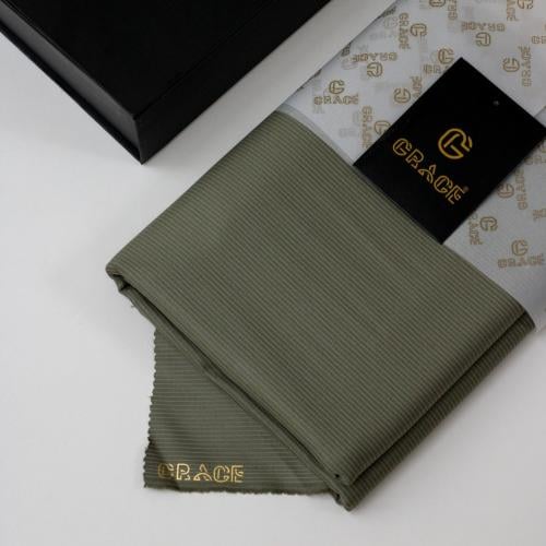 قماش ثوب شتوي فستقي مقلم G-231