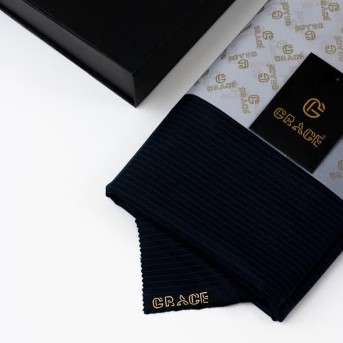 قماش ثوب شتوي كحلي ليلكي مقلم G-224