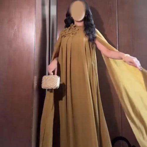 فستان بني بقصات ملكيه