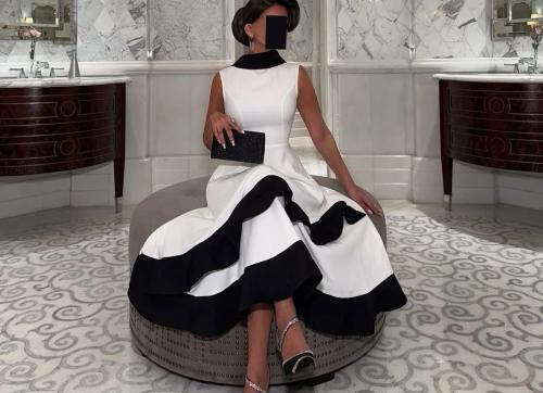 فستان فرنسي ابيض واسود