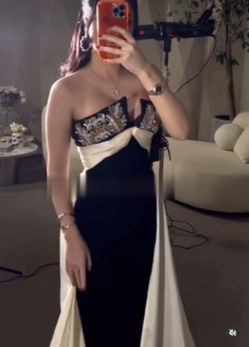 فستان سهره اسود مطرز بتطريز يدوي رائع بالاضافة الى...